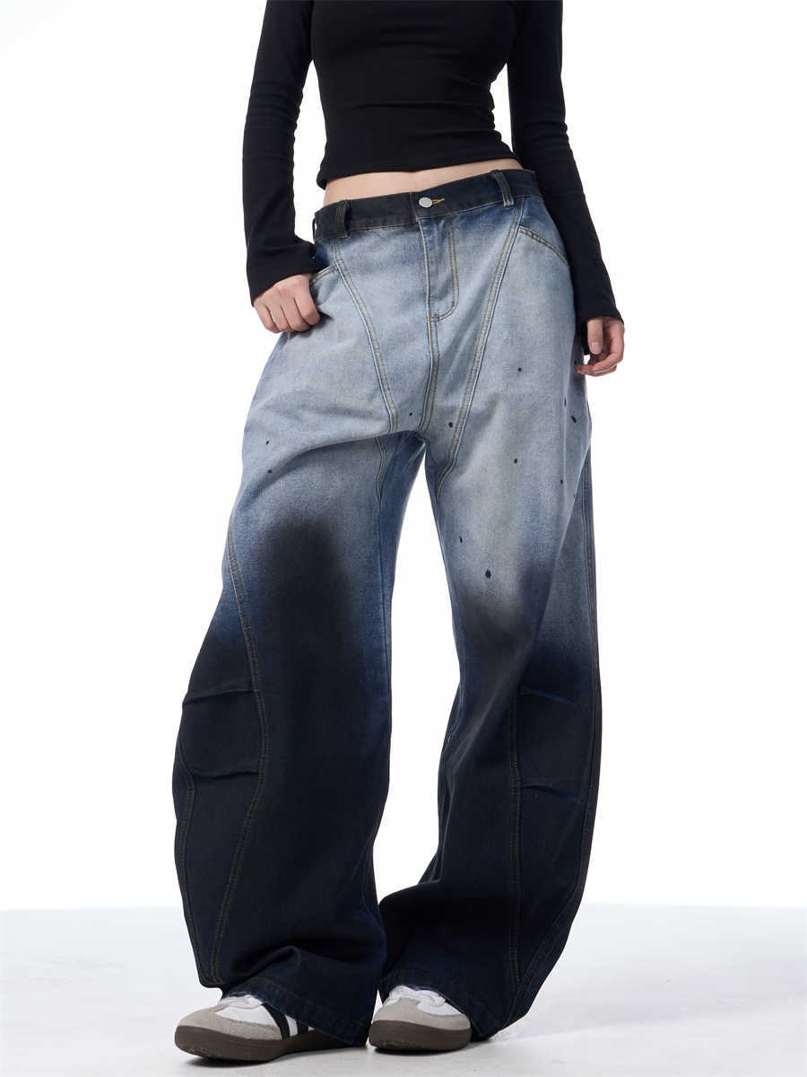 Gradient Tie-Dye Wide-Leg Jeans