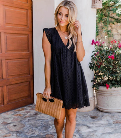 Lace Sleeveless Jacquard V-Neck Dress