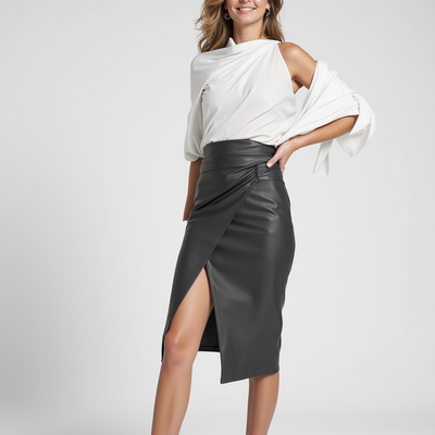 VellaLux Leather Midi Skirt