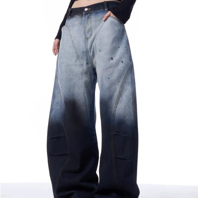 Gradient Tie-Dye Wide-Leg Jeans