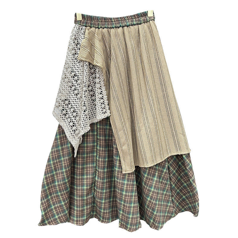 Irregular Color-Contrast Check Skirt