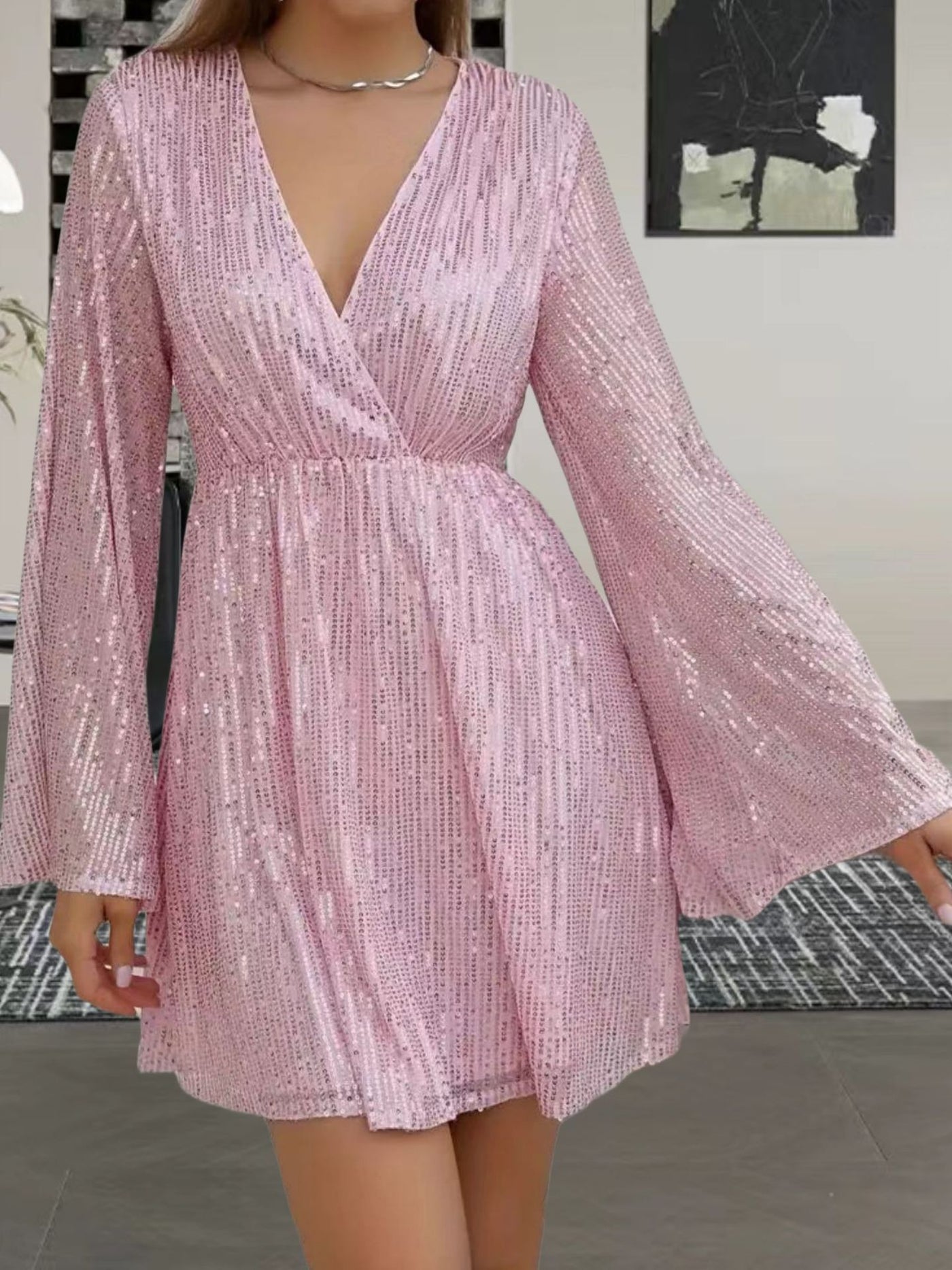 V-neck Sequin Dress