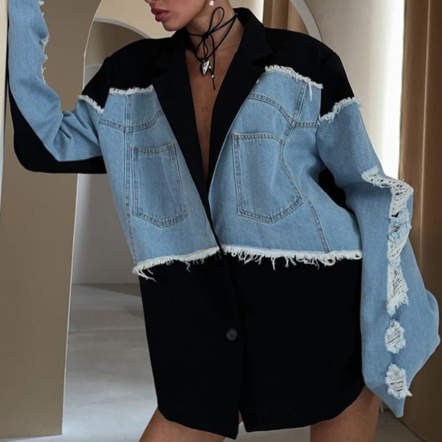 Retro and Trendy Denim Patchwork Jacket