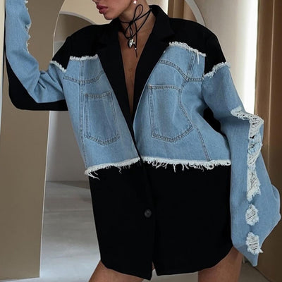 Retro and Trendy Denim Patchwork Jacket